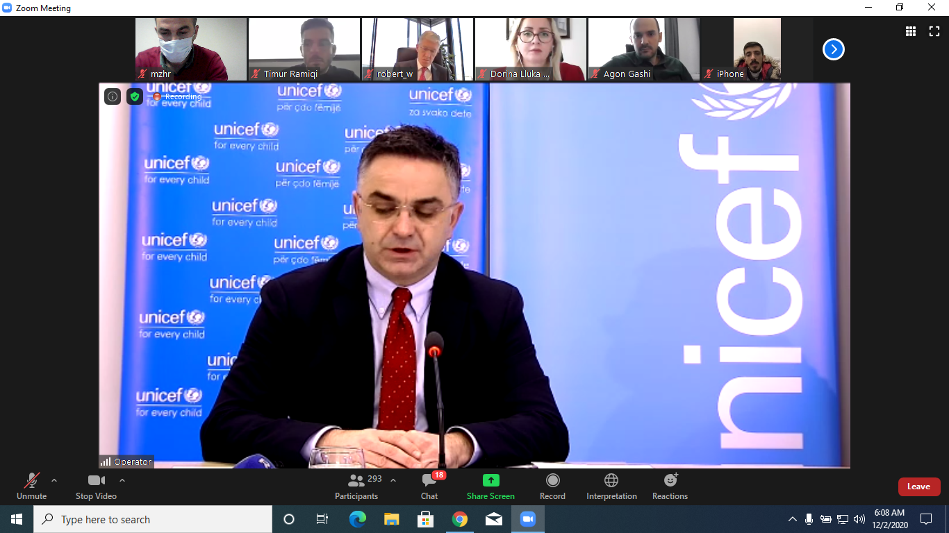   Zyrtarët e MZHR-së marrin pjesë në Video-konferencën e organizuar nga zyra e  UNICEF-it në Kosovë  